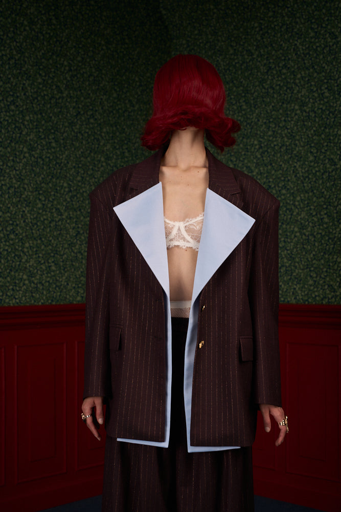 Transformable Oversized Brown Pinstripe Blazer "Iconic"