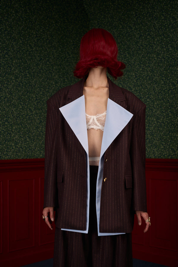 Transformable Oversized Brown Pinstripe Blazer "Iconic"