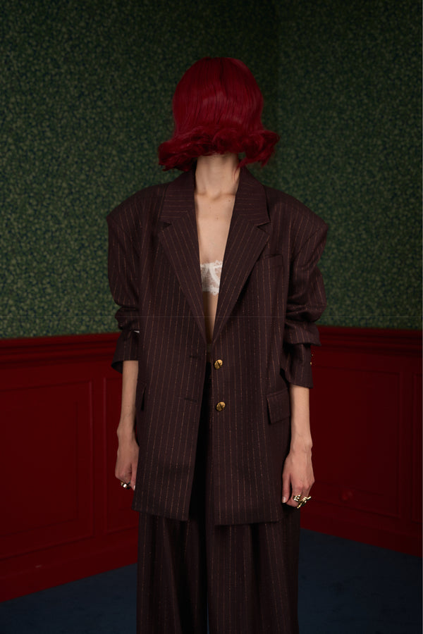 Transformable Oversized Brown Pinstripe Blazer "Iconic"