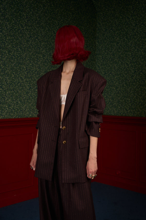 Transformable Oversized Brown Pinstripe Blazer "Iconic"