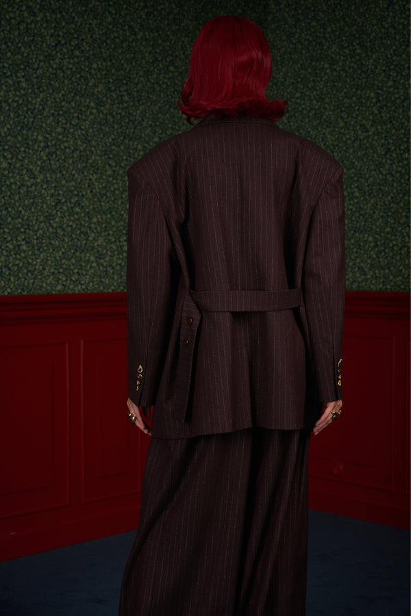 Transformable Oversized Brown Pinstripe Blazer "Iconic"