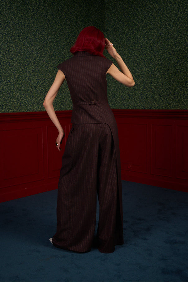 Brown Pinstripe Asymmetric Tailored Vest "Iconic"