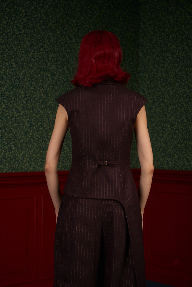 Brown Pinstripe Asymmetric Tailored Vest "Iconic"