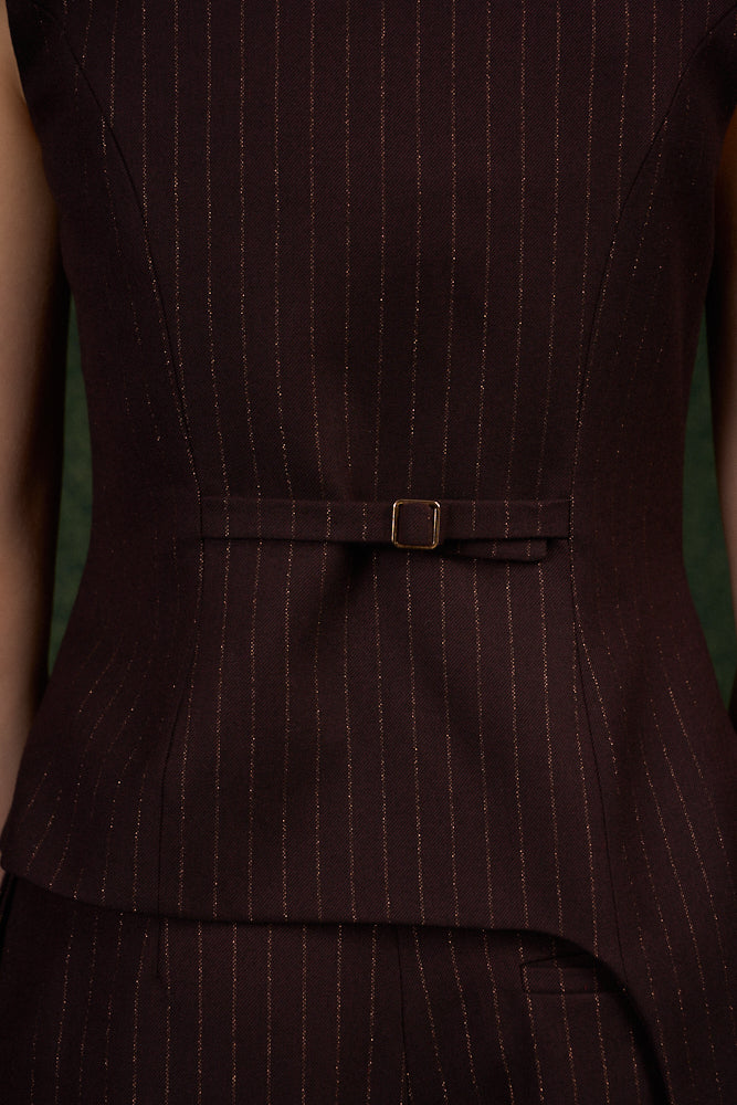 Brown Pinstripe Asymmetric Tailored Vest "Iconic"