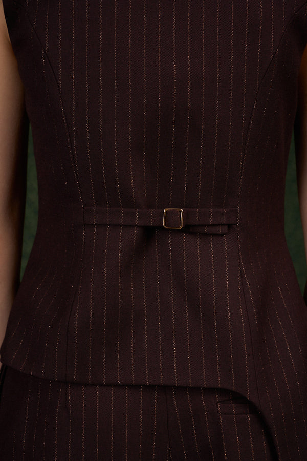 Brown Pinstripe Asymmetric Tailored Vest "Iconic"