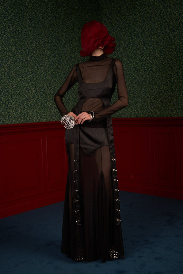 Set of Mesh Turtleneck and Satin Transformable Top "Queen"