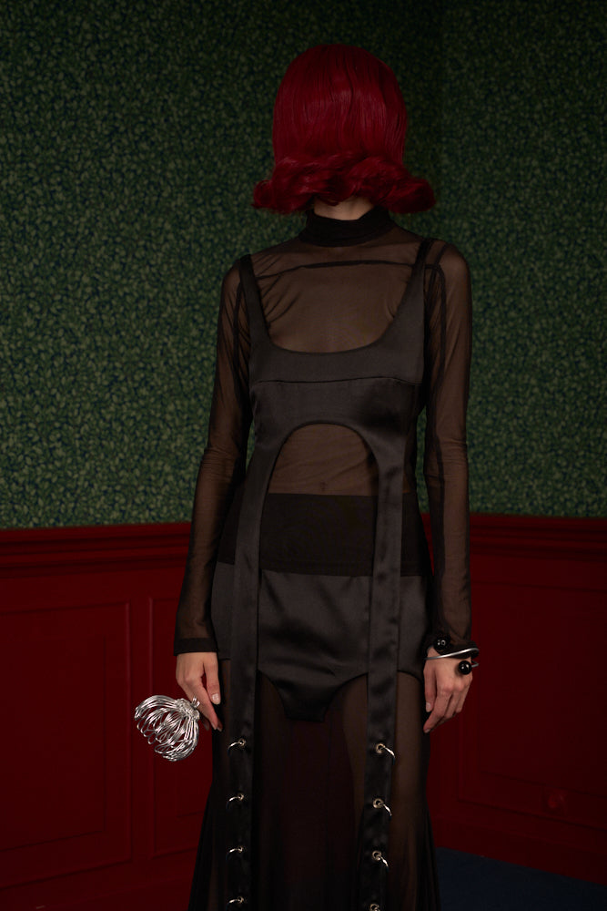 Set of Mesh Turtleneck and Satin Transformable Top "Queen"