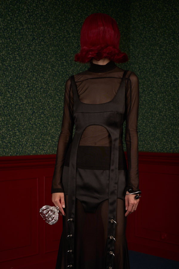 Set of Mesh Turtleneck and Satin Transformable Top "Queen"