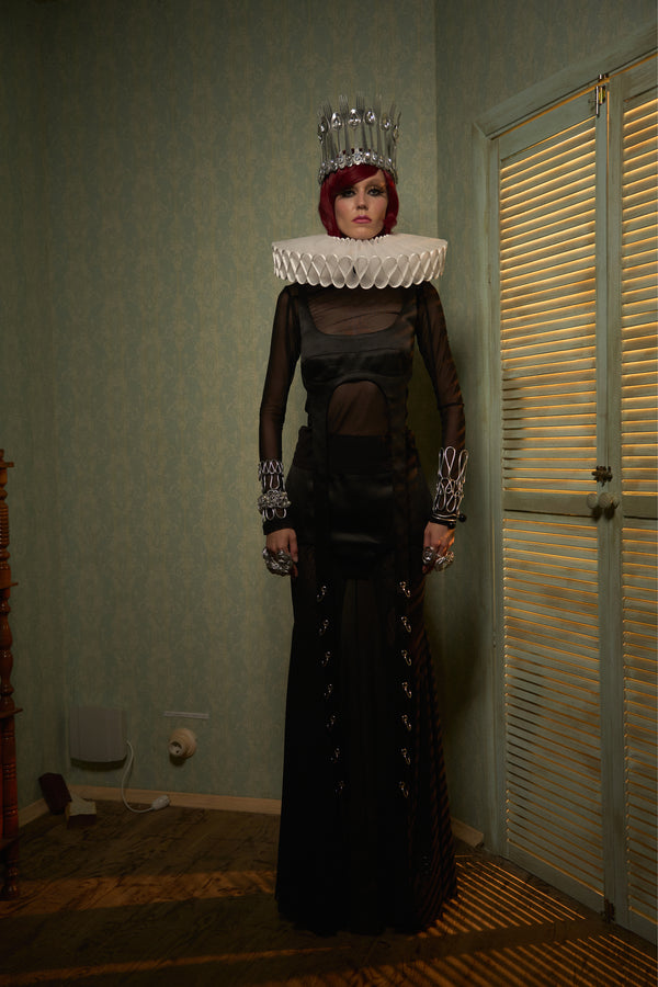 Satin & Sheer Godet Maxi Skirt "Queen"