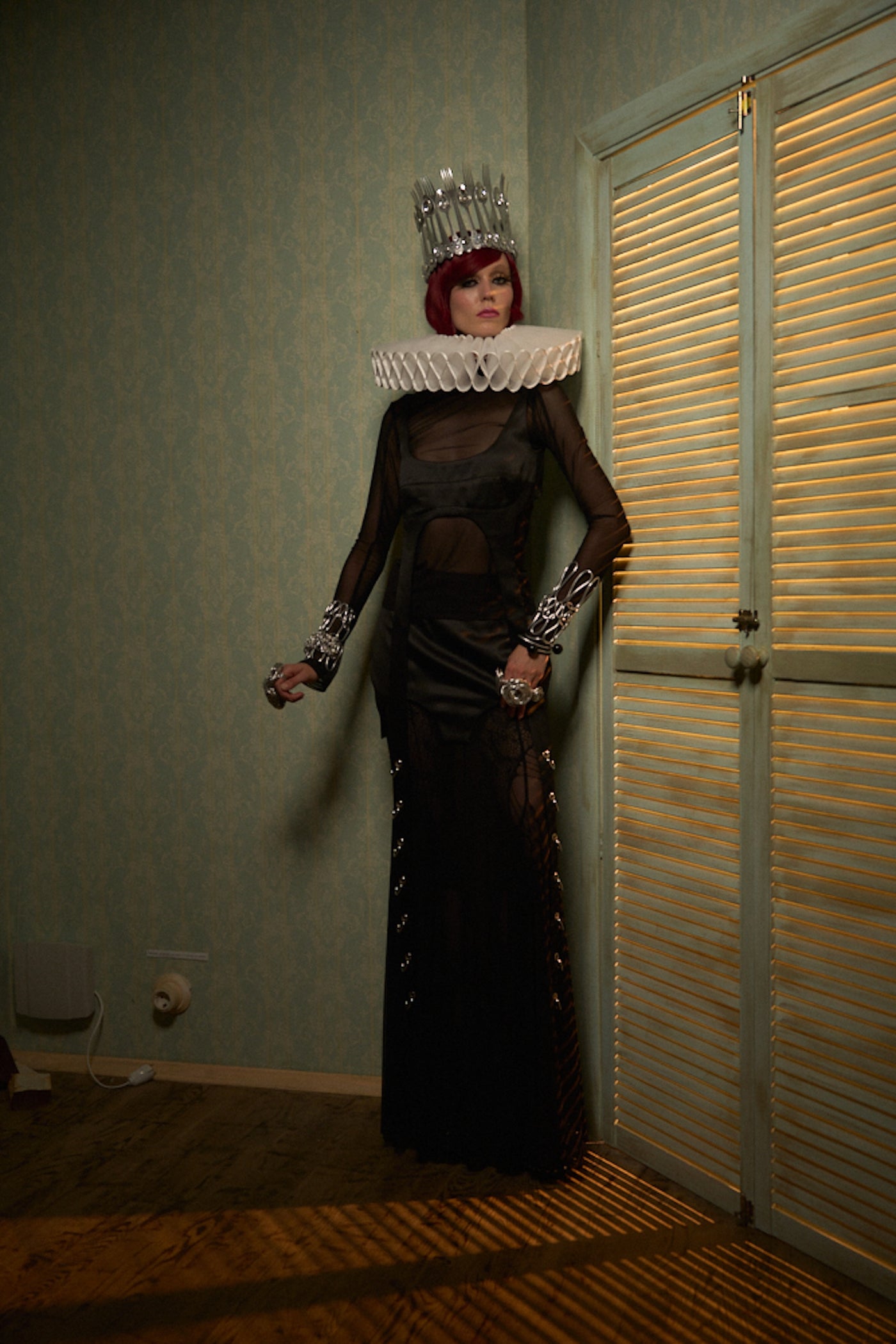 Satin Top & Mesh Turtleneck Set