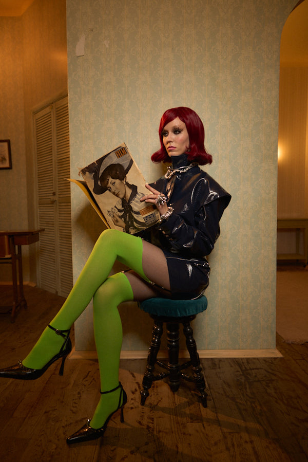 Glossy Navy Asymmetric Vegan Leather  Skirt “The Weapon”