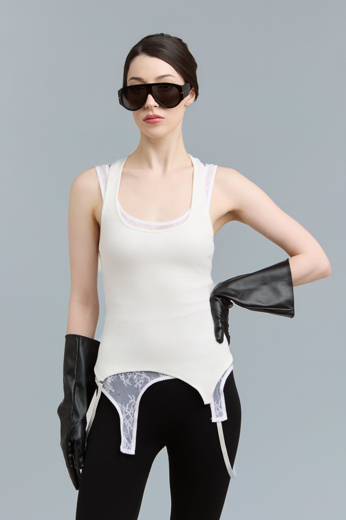 White Cotton Tank Top & Lace Top Set