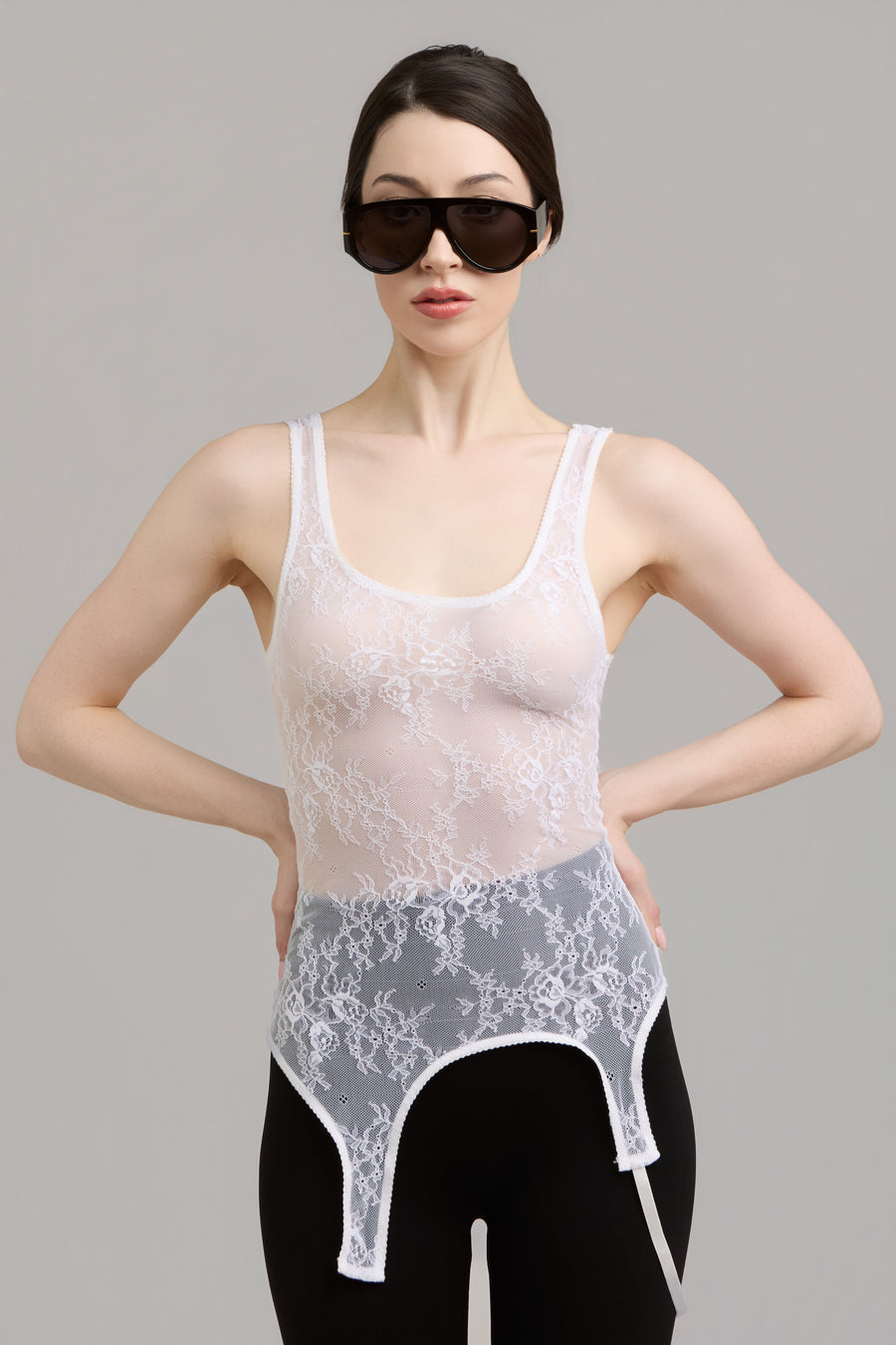 White Cotton Tank Top & Lace Top Set