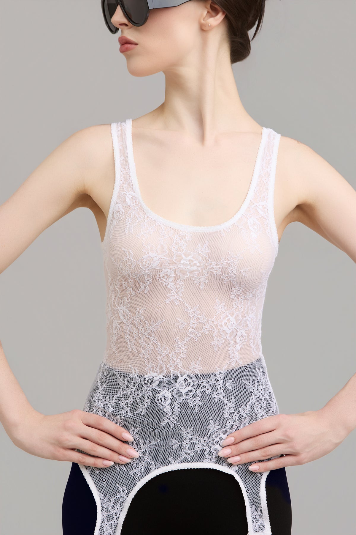 White Cotton Tank Top & Lace Top Set