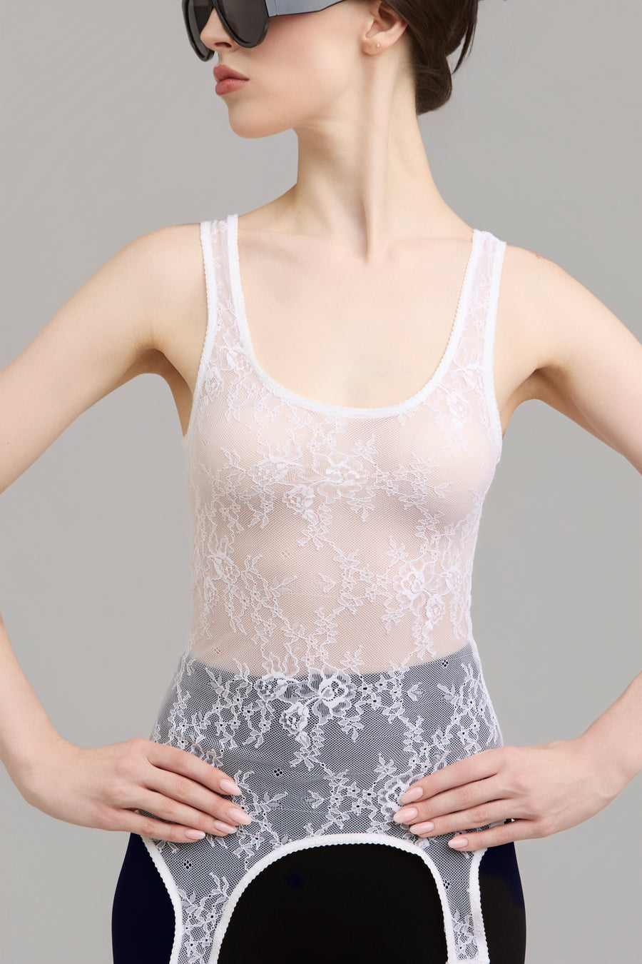 White Cotton Tank Top & Lace Top Set