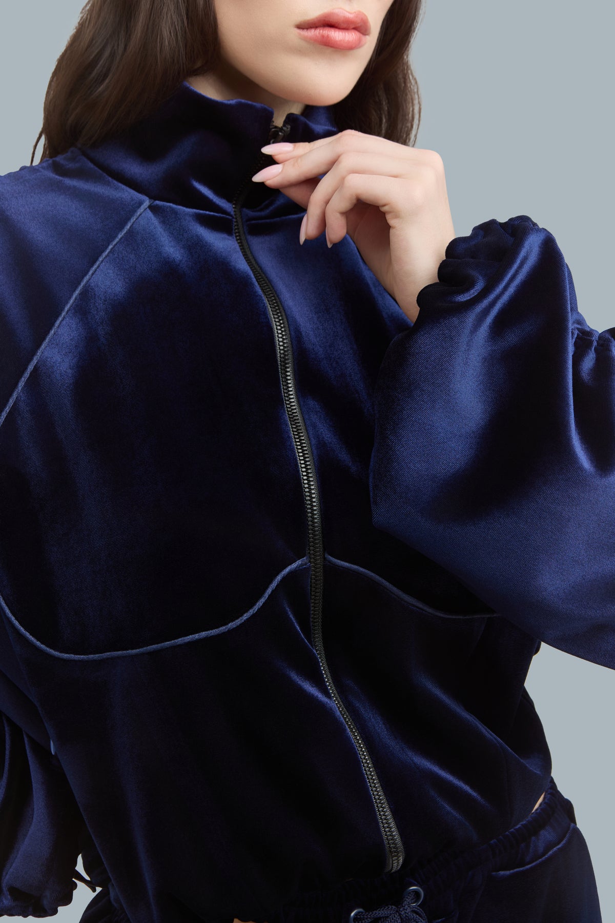 Navy Velour Zip-Up Sweatshirt