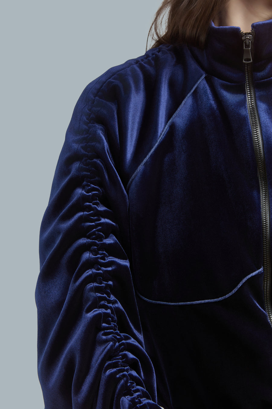 Navy Velour Zip-Up Sweatshirt