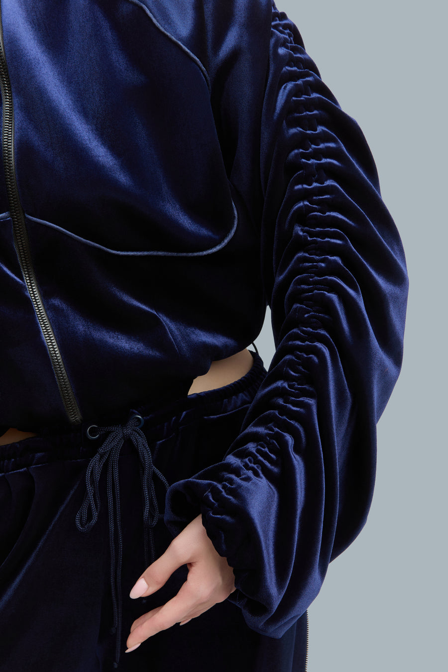 Navy Velour Zip-Up Sweatshirt