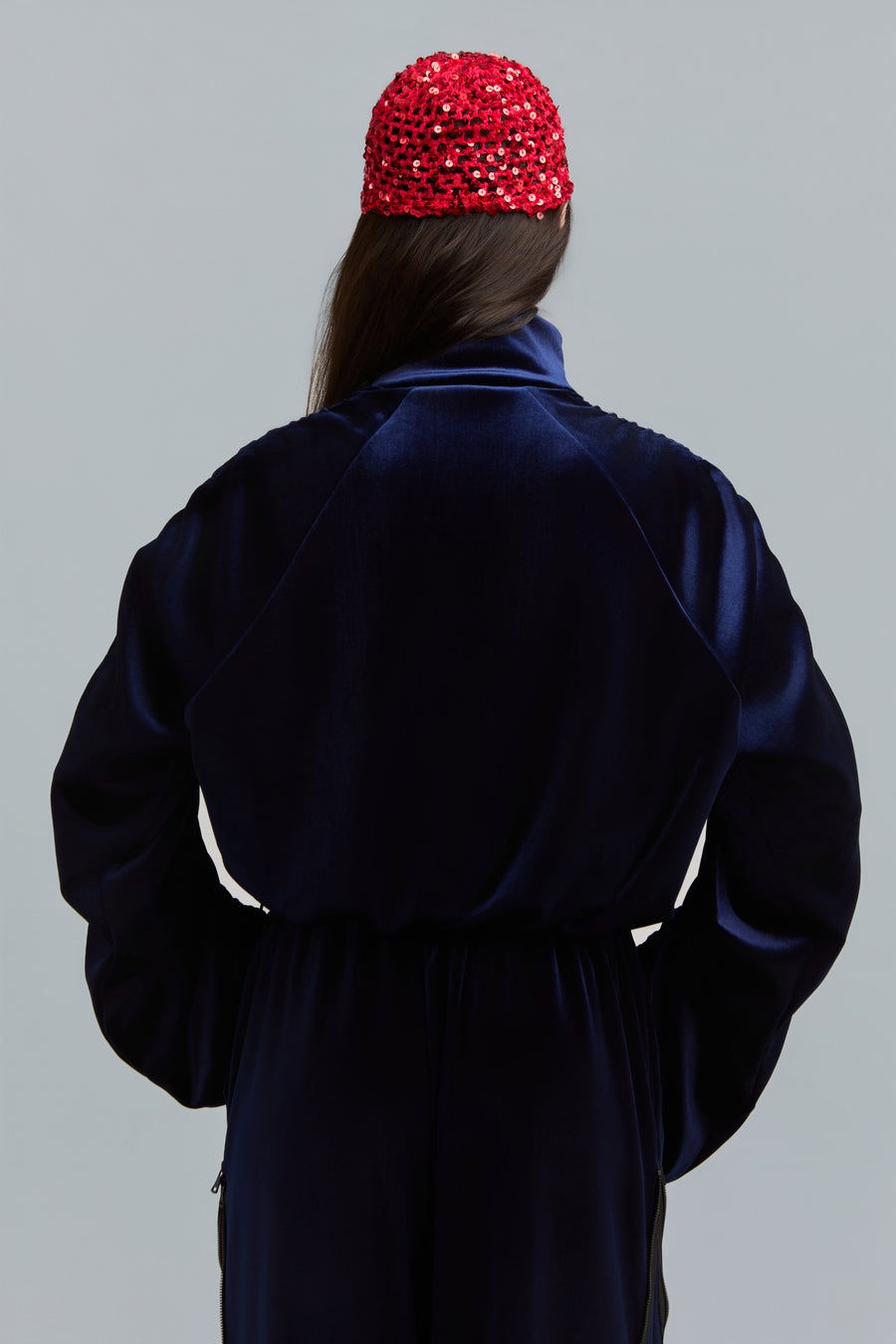 Navy Velour Zip-Up Sweatshirt
