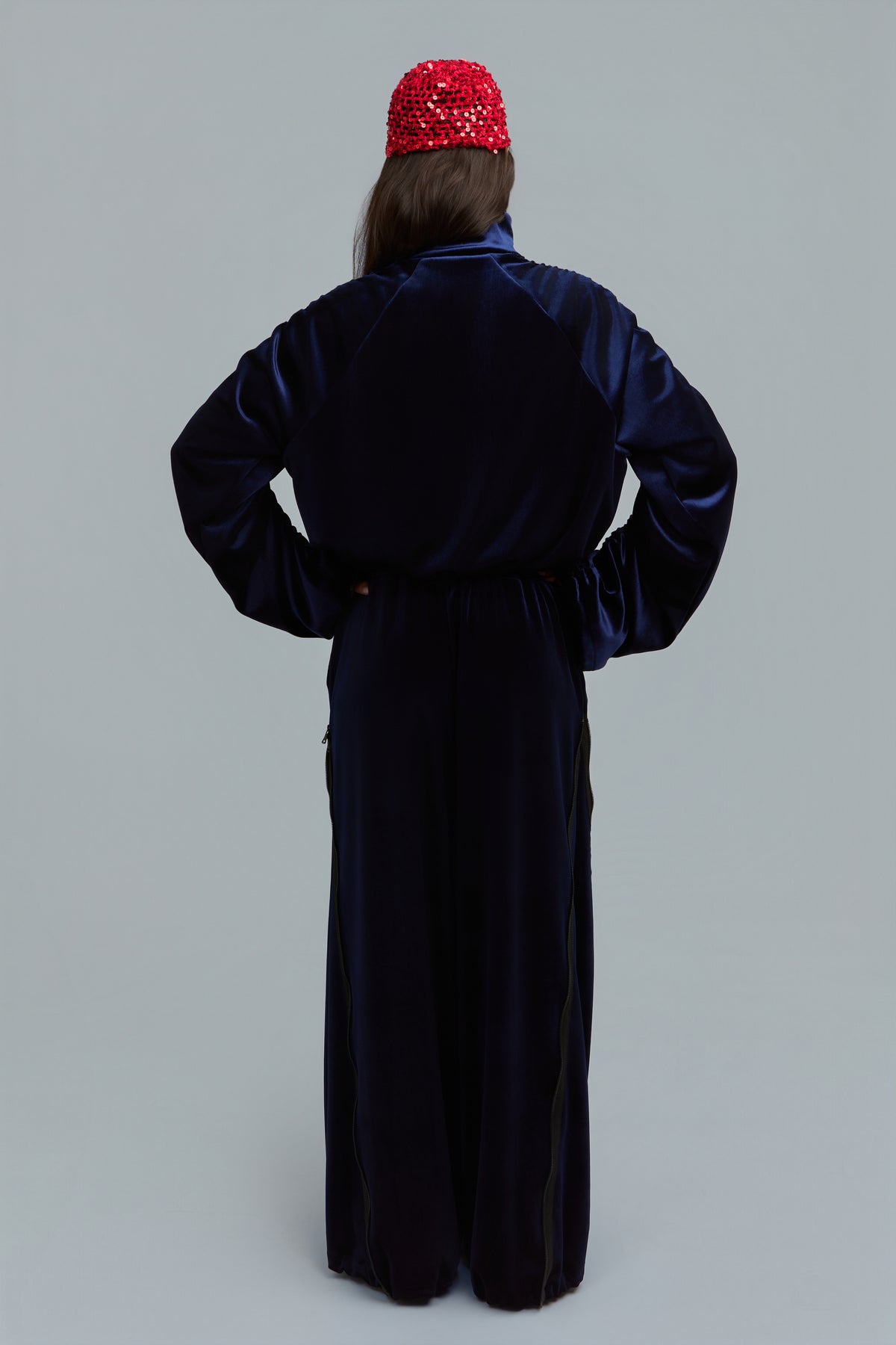 Navy Velour Zip-Up Sweatshirt