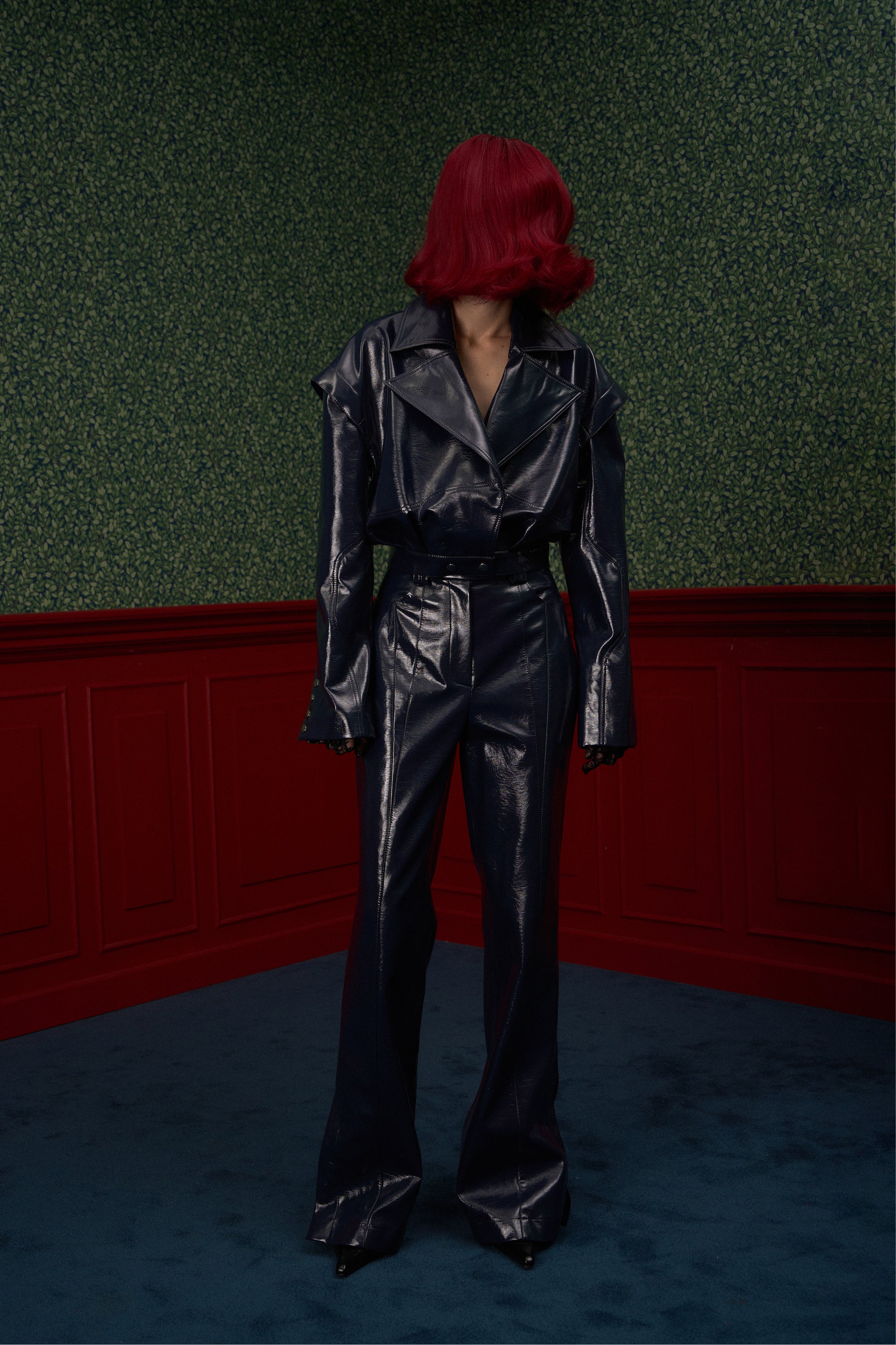 Glossy Navy Vegan Leather Trousers "The Weapon"