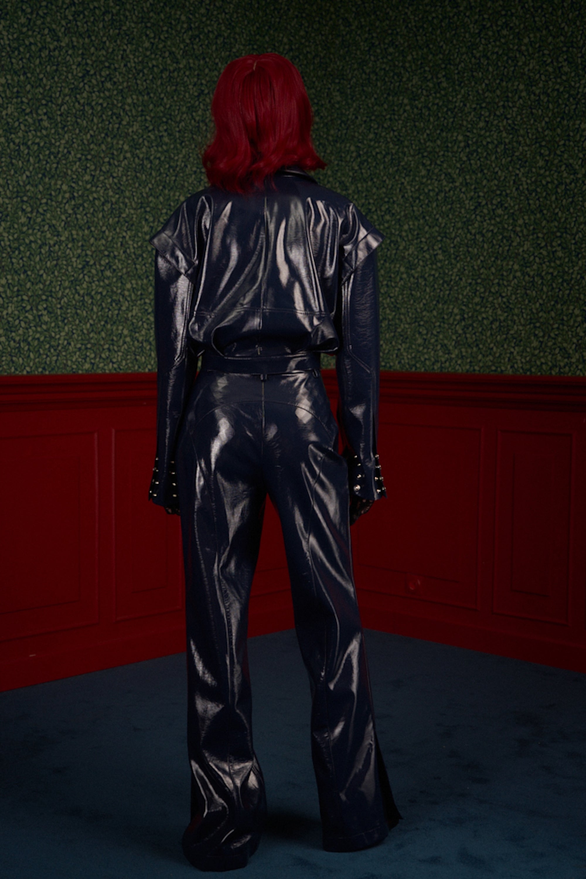 Glossy Navy Vegan Leather Trousers “The Weapon”