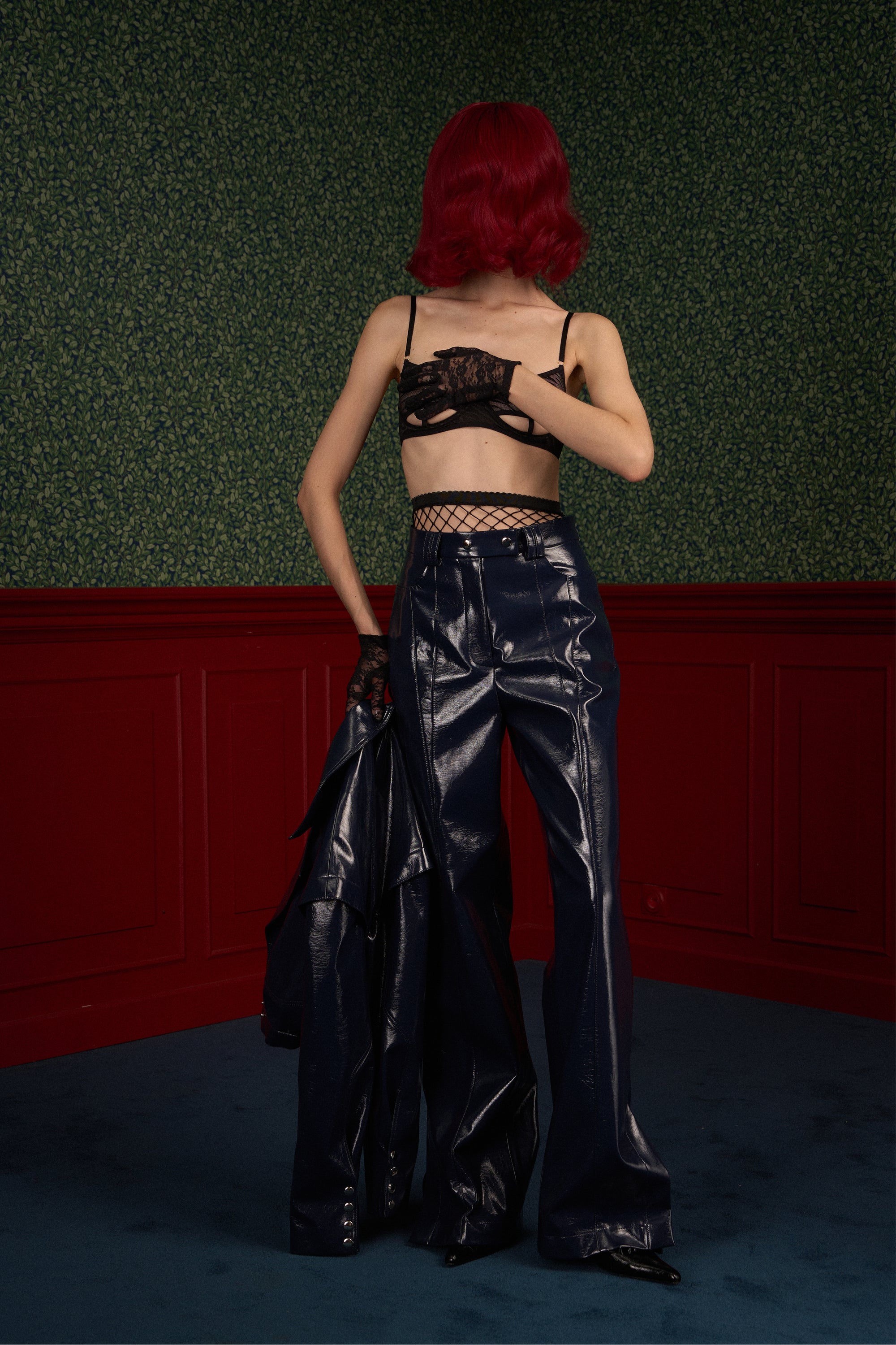 Glossy Navy Vegan Leather Trousers "The Weapon"