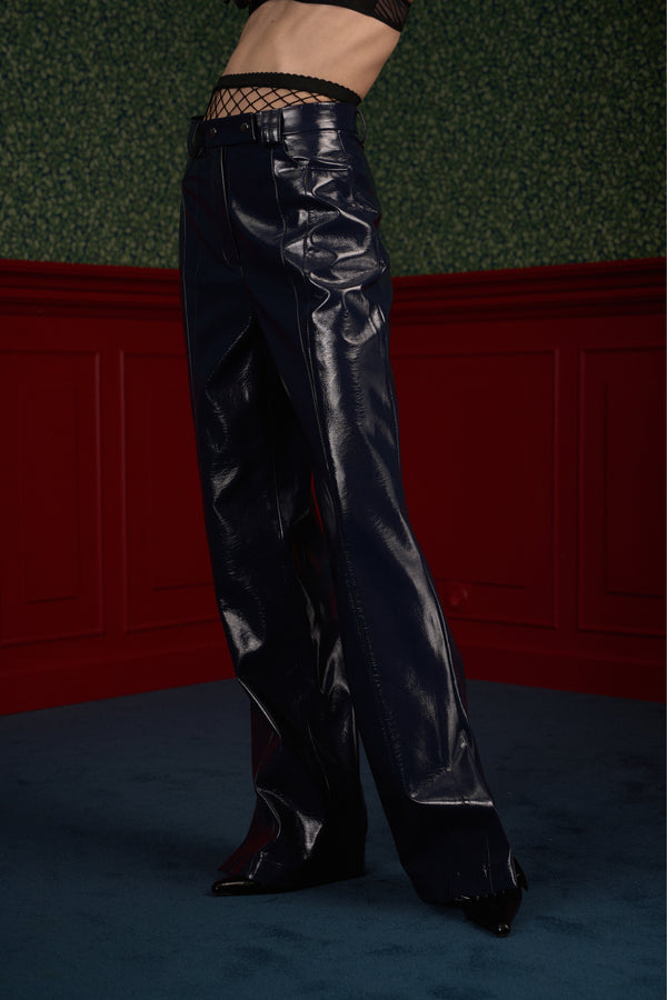 Glossy Navy Vegan Leather Trousers "The Weapon"
