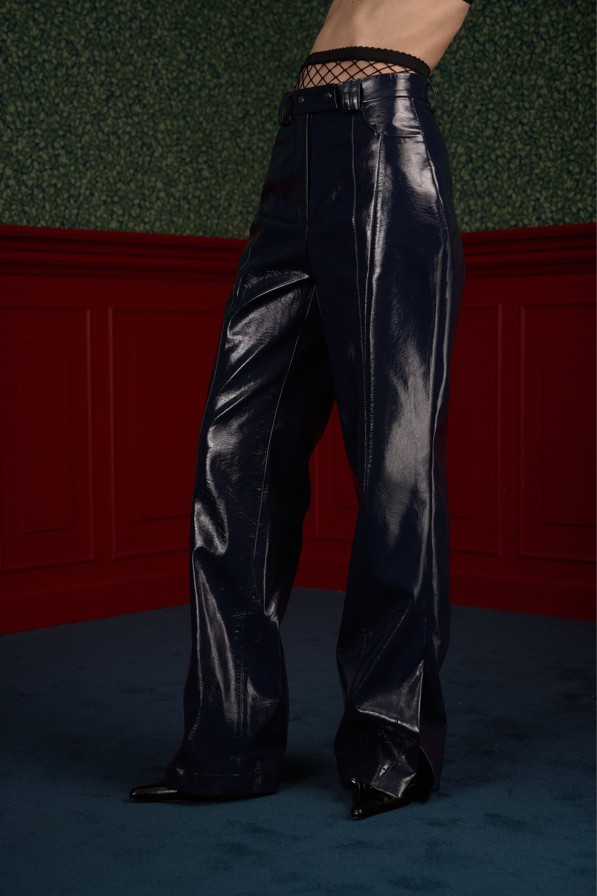 Glossy Navy Vegan Leather Trousers "The Weapon"