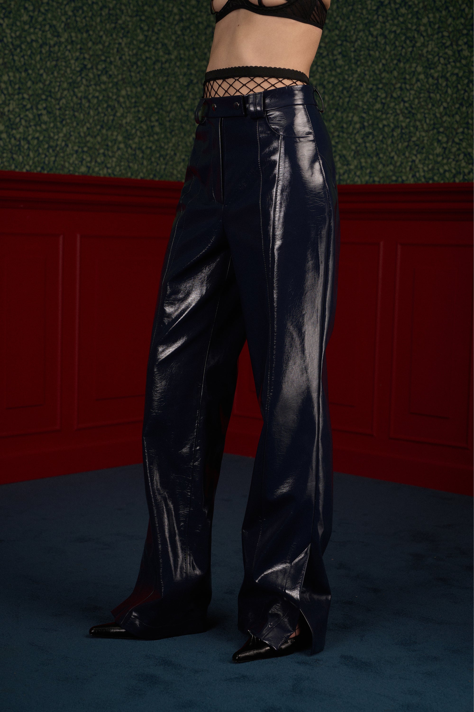 Glossy Navy Vegan Leather Trousers "The Weapon"