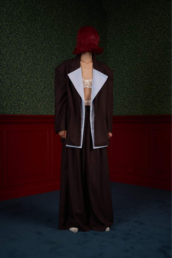 Transformable Oversized Brown Pinstripe Blazer "Iconic"