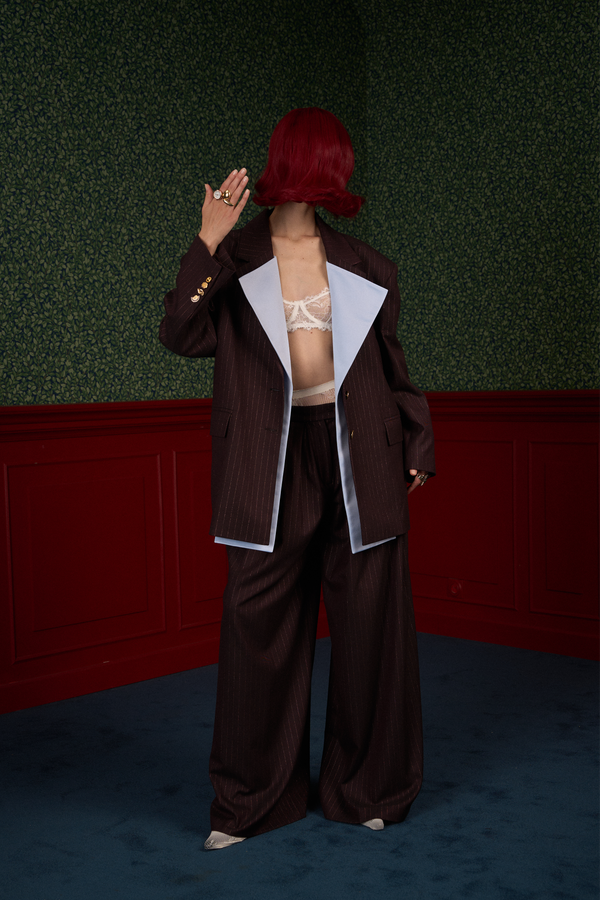 Transformable Oversized Brown Pinstripe Blazer "Iconic"