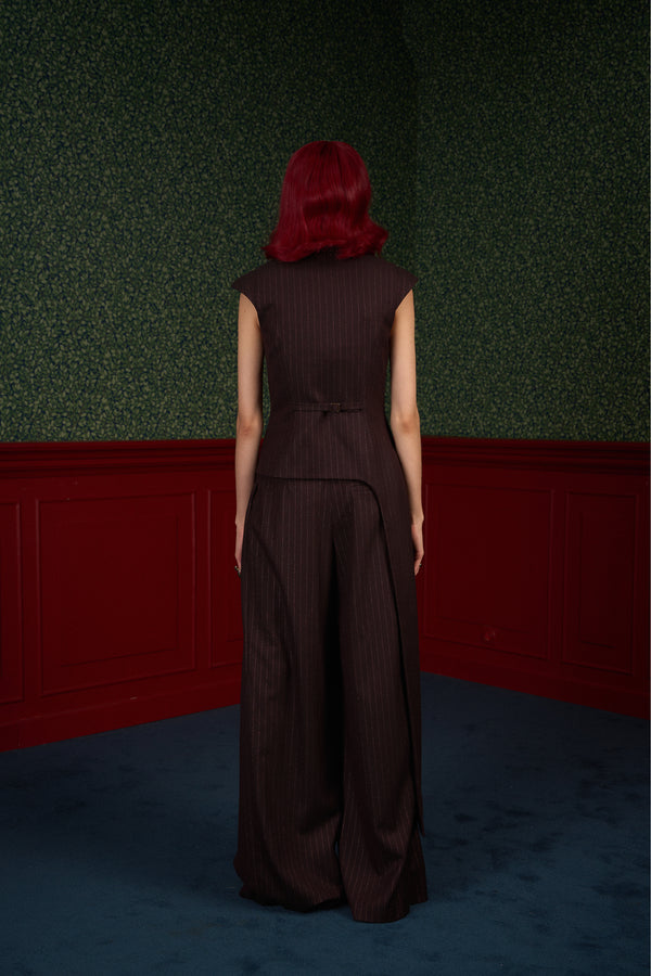 Brown Pinstripe Asymmetric Tailored Vest "Iconic"