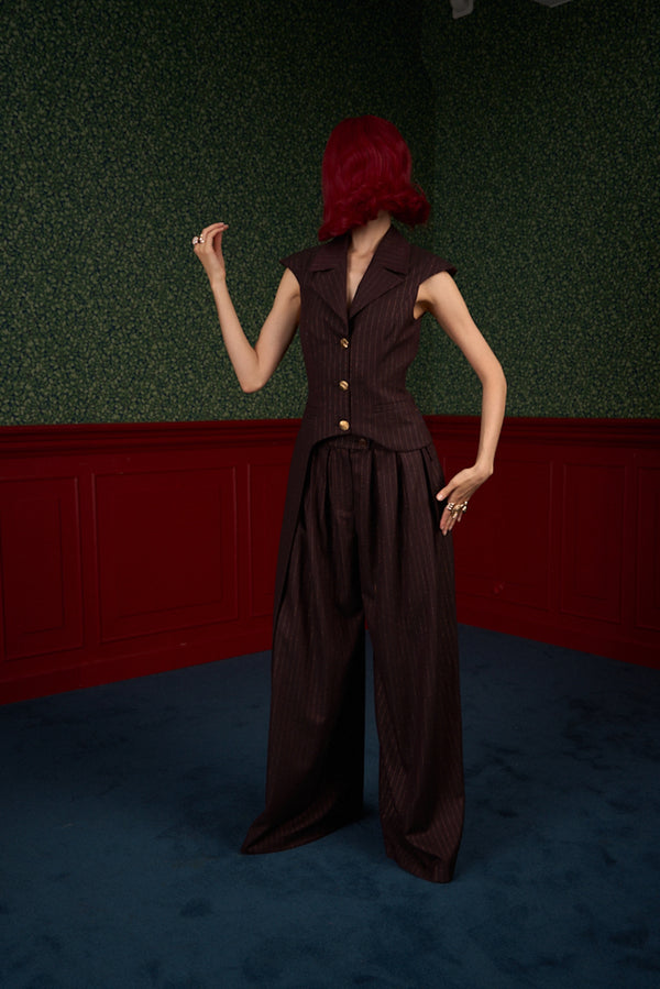 Pinstripe Wide-Leg Suit Pants “Iconic”