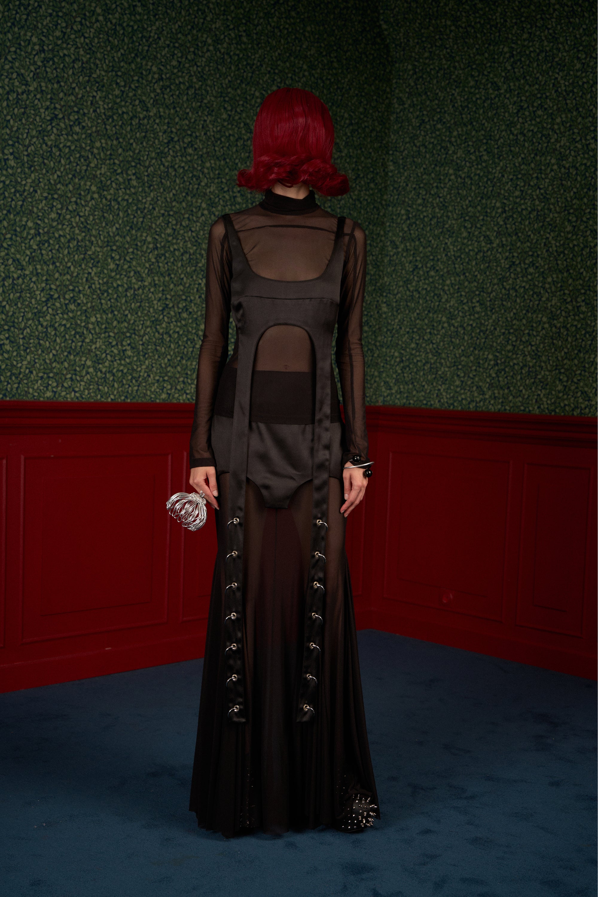 Set — Mesh Turtleneck & Satin Transformable Top "Queen"