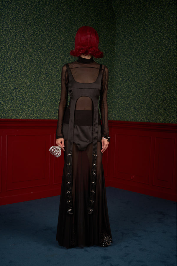 Set of Mesh Turtleneck and Satin Transformable Top "Queen"