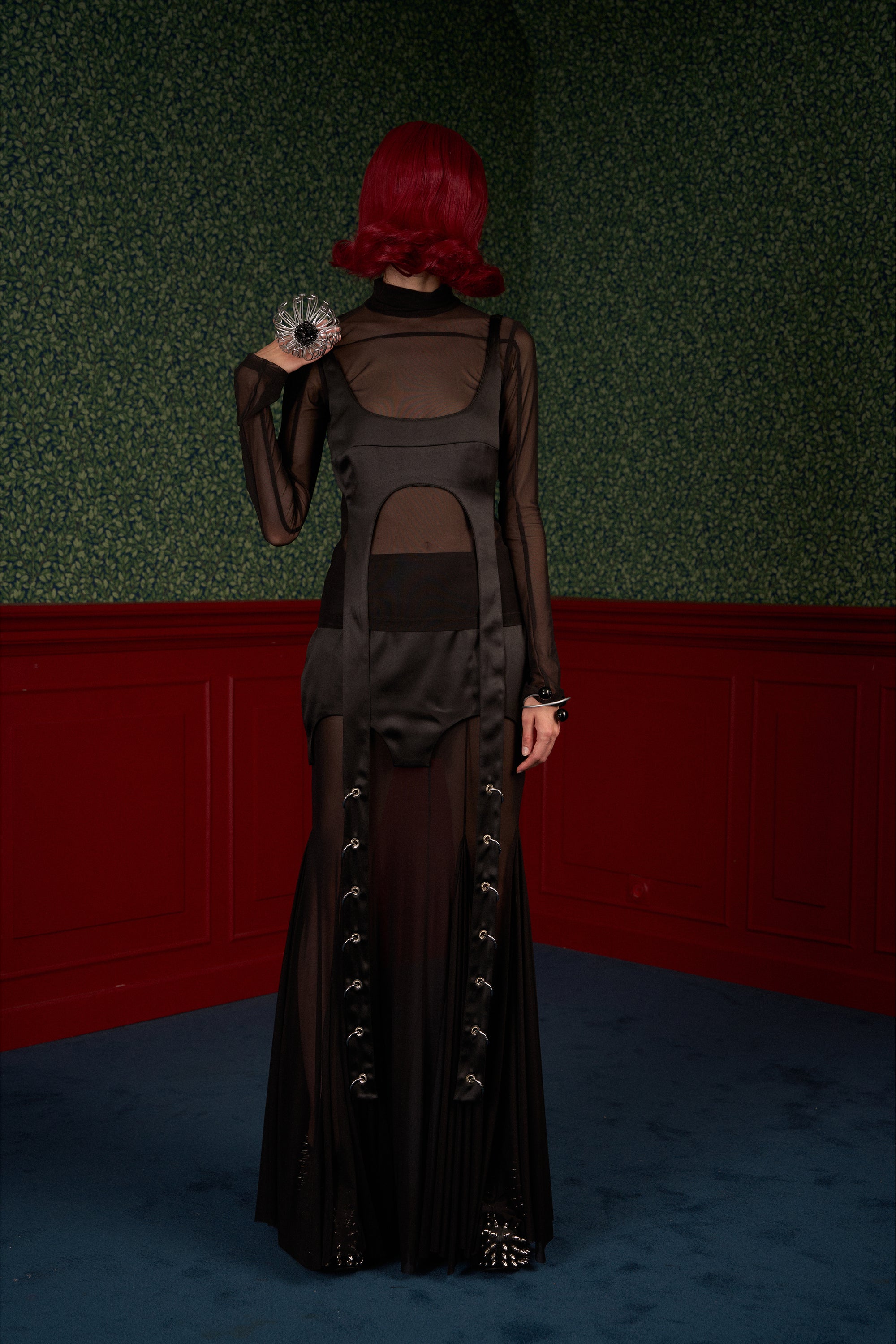 Set — Mesh Turtleneck & Satin Transformable Top "Queen"