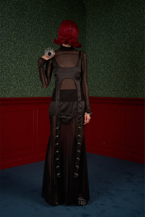 Set of Mesh Turtleneck and Satin Transformable Top "Queen"