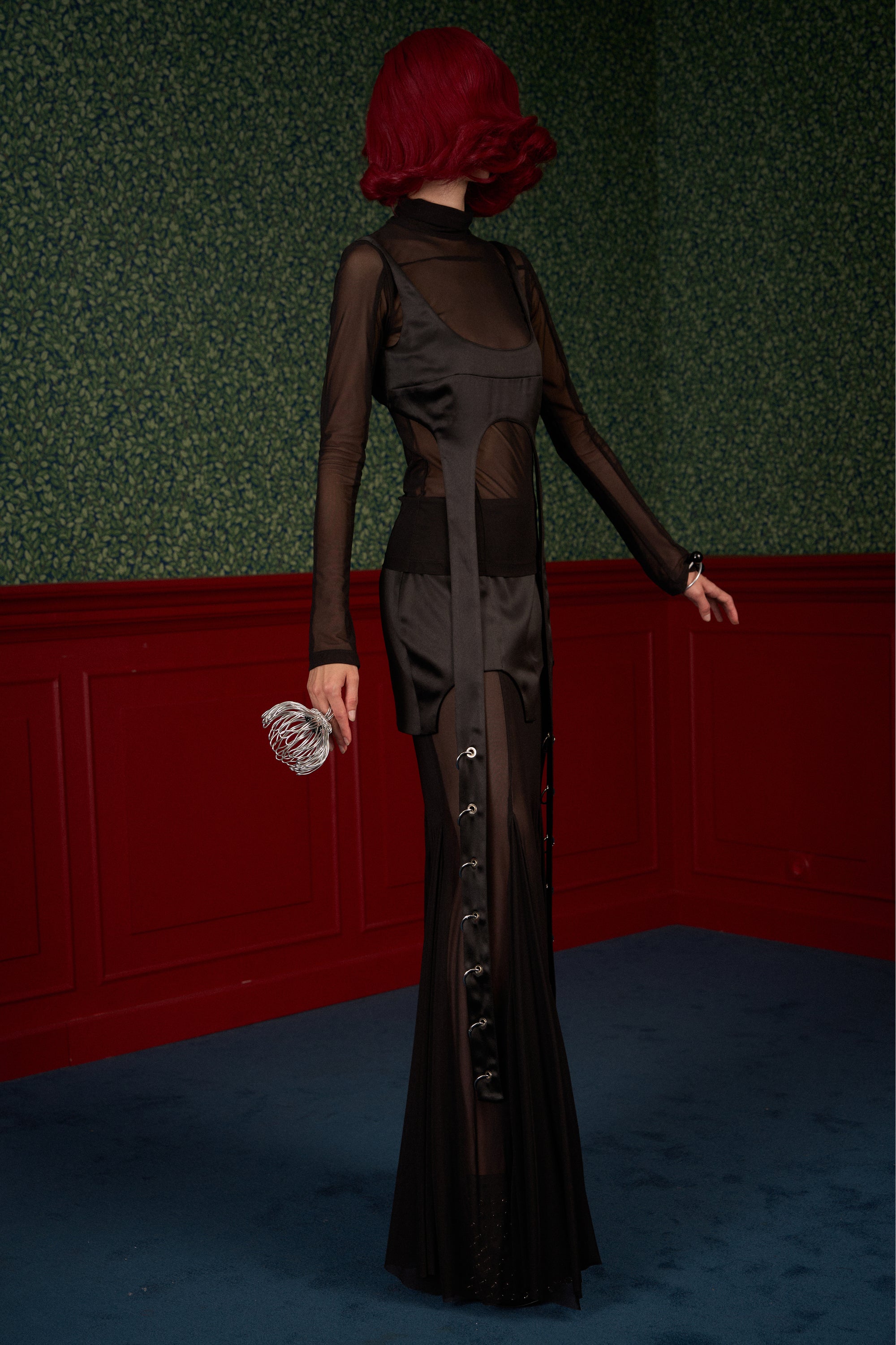 Set — Mesh Turtleneck & Satin Transformable Top "Queen"