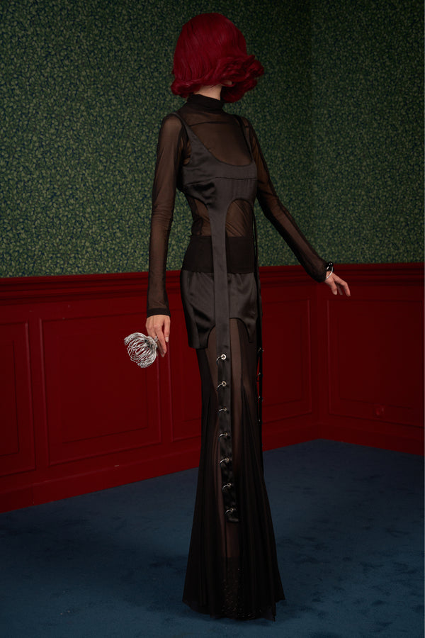 Set of Mesh Turtleneck and Satin Transformable Top "Queen"