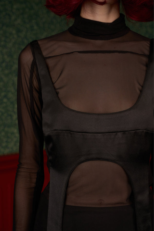 Set of Mesh Turtleneck and Satin Transformable Top "Queen"