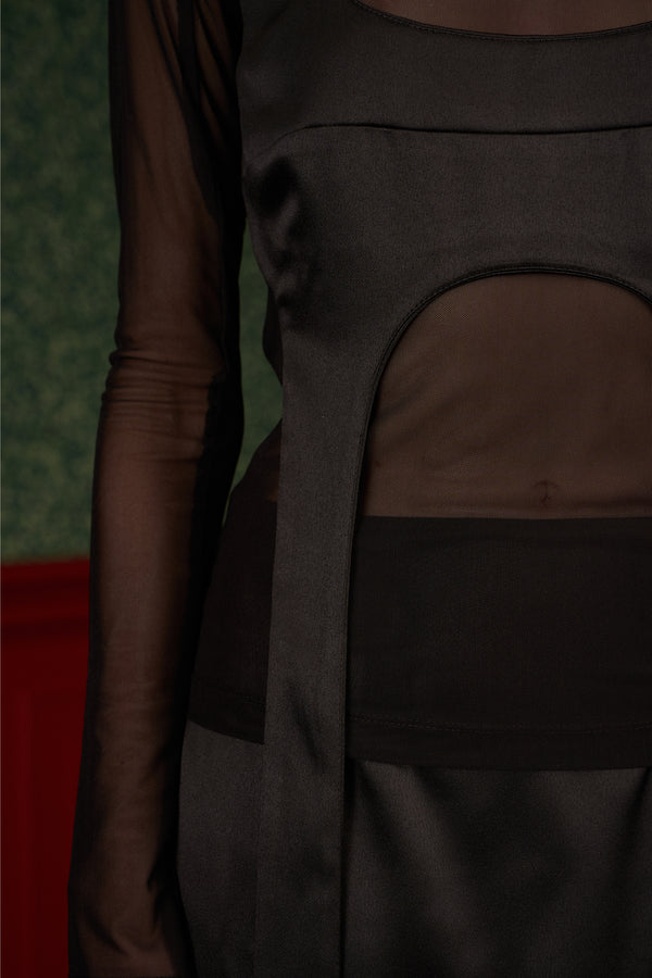 Set of Mesh Turtleneck and Satin Transformable Top "Queen"