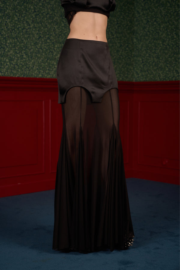 Satin & Sheer Godet Maxi Skirt "Queen"