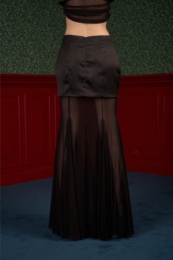 Satin & Sheer Godet Maxi Skirt "Queen"