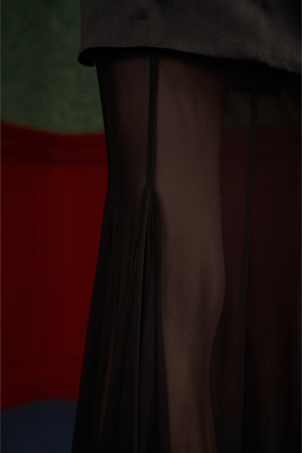 Satin & Sheer Godet Maxi Skirt "Queen"