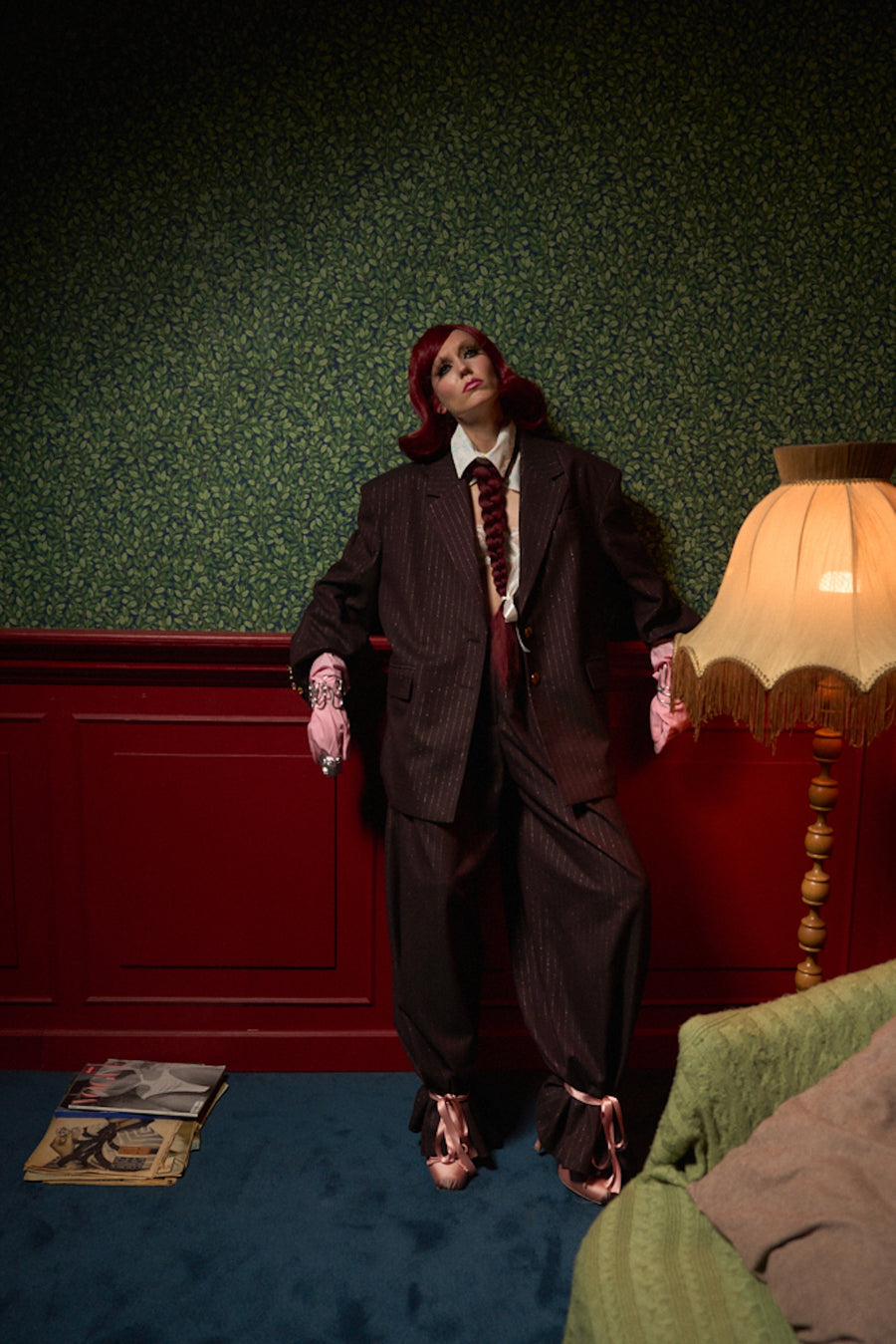 Pinstripe Wide-Leg Pants