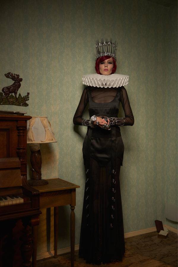 Satin & Sheer Godet Maxi Skirt "Queen"