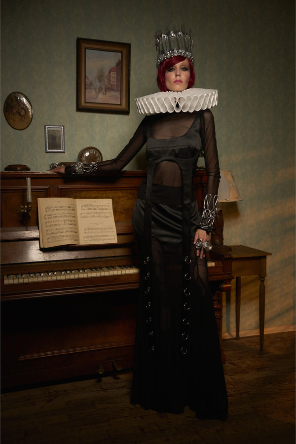 Satin & Sheer Godet Maxi Skirt "Queen"