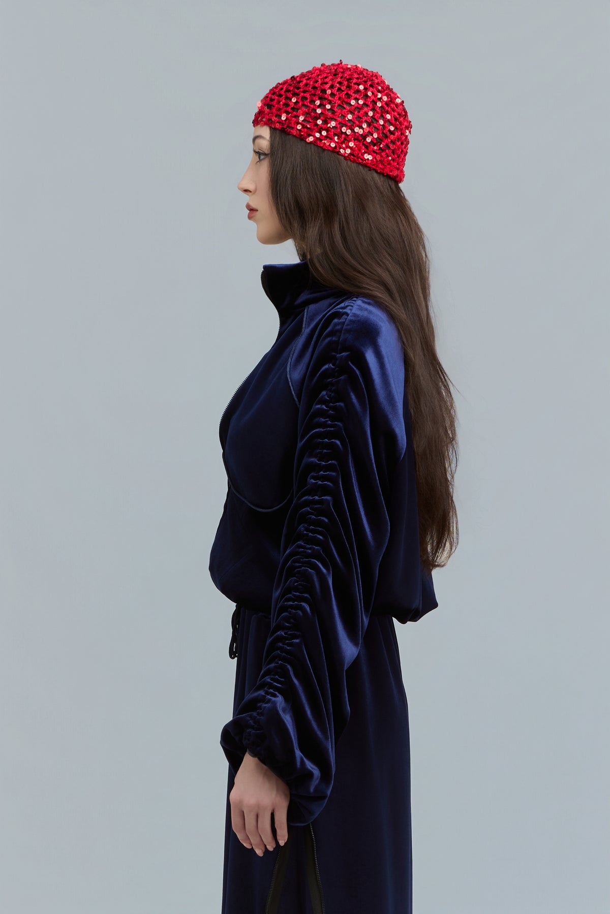 Navy Velour Zip-Up Sweatshirt