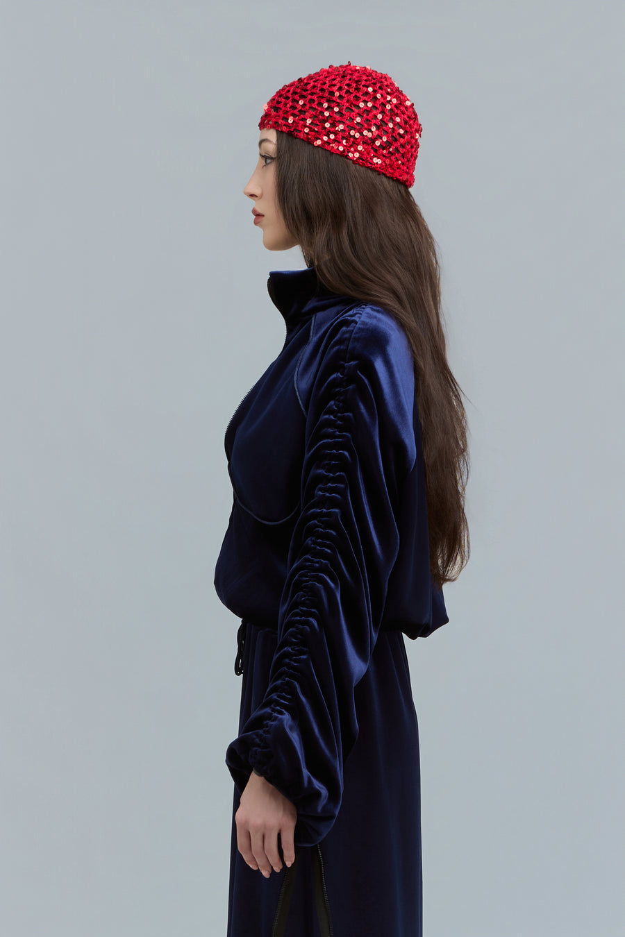 Navy Velour Zip-Up Sweatshirt